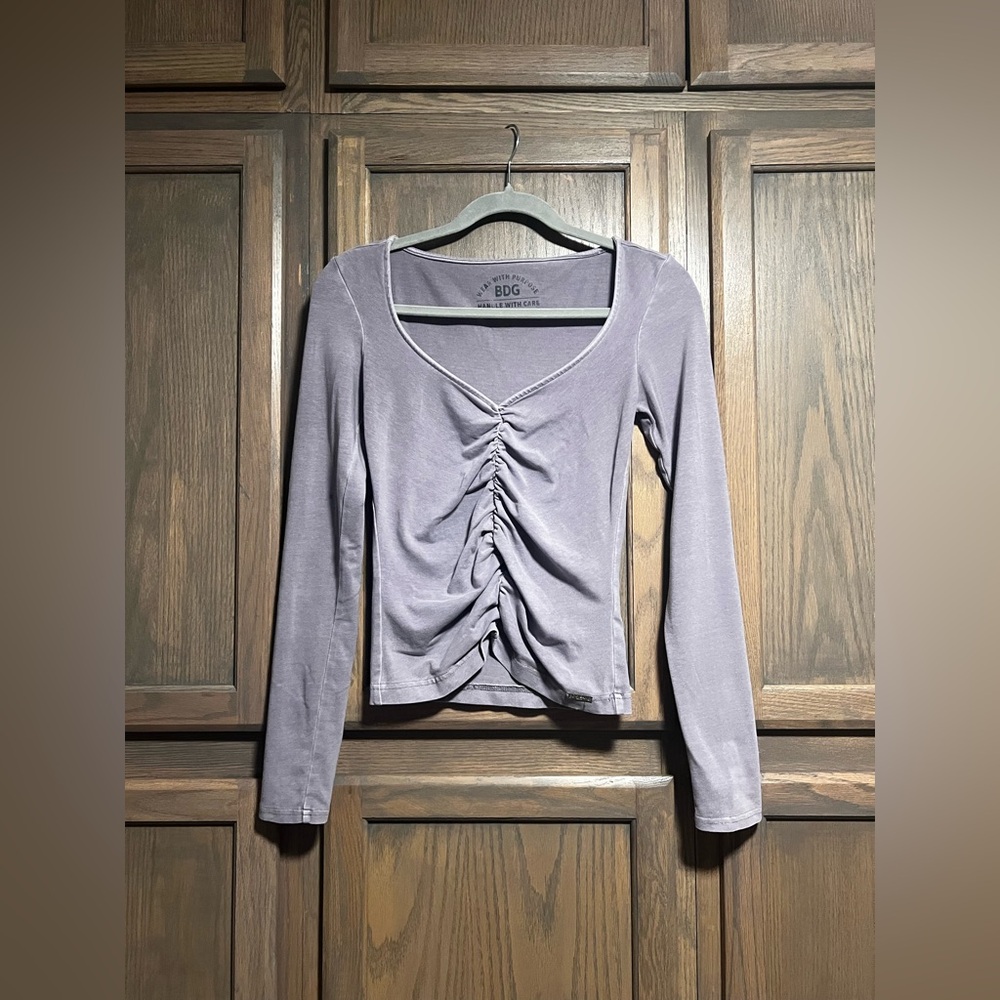 BDG Women's Lavender Ruched Long Sleeve Top